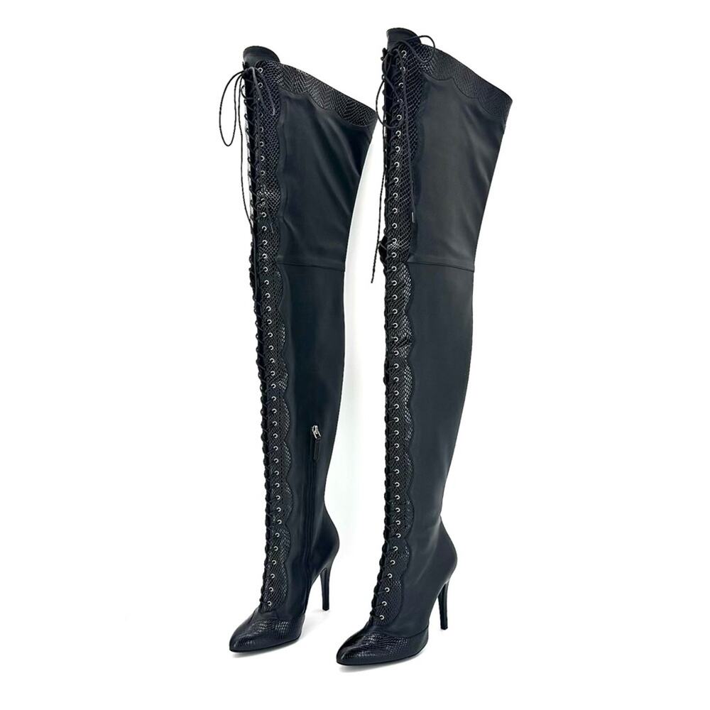 NEW Gucci Harriet Cruise 2023 Snake Emboss Over The Knee High Heel Boots 37